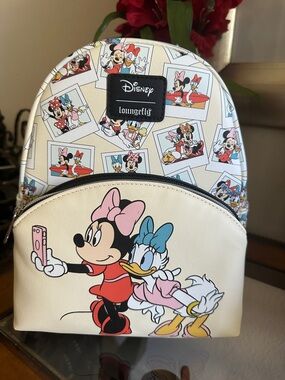 Loungefly Beige Minnie & Daisy Kids Mini Backpack with Pink and Blue Accents